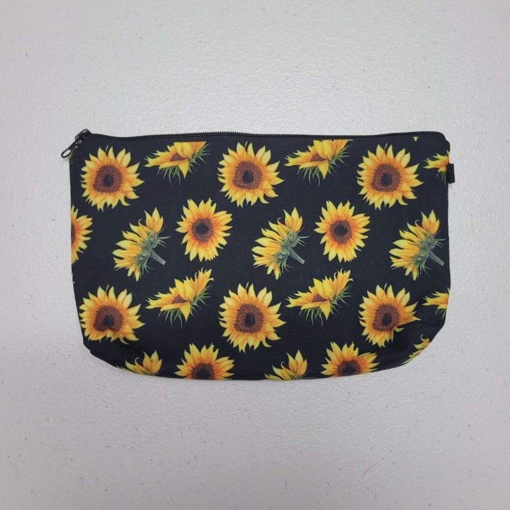 Sunflower Pouch Bag Zipper Makeup‎ Clutch School Pencil Marker Black Yellow